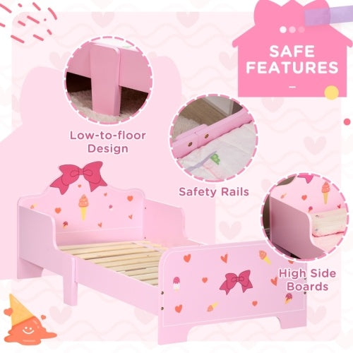 UK Local ZONEKIZ Princess Themed Kids Toddler Bed W  Cute Patterns, Safety Rails, For Ages 3 6 Years