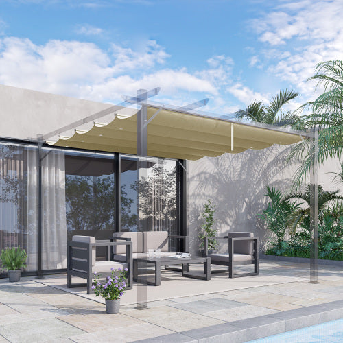 UK Local Outsunny Retractable Pergola Shade Cover, Replacement Canopy Fabric For 3 X 3 M Pergola, Gazebo Retractable Roof, Beige