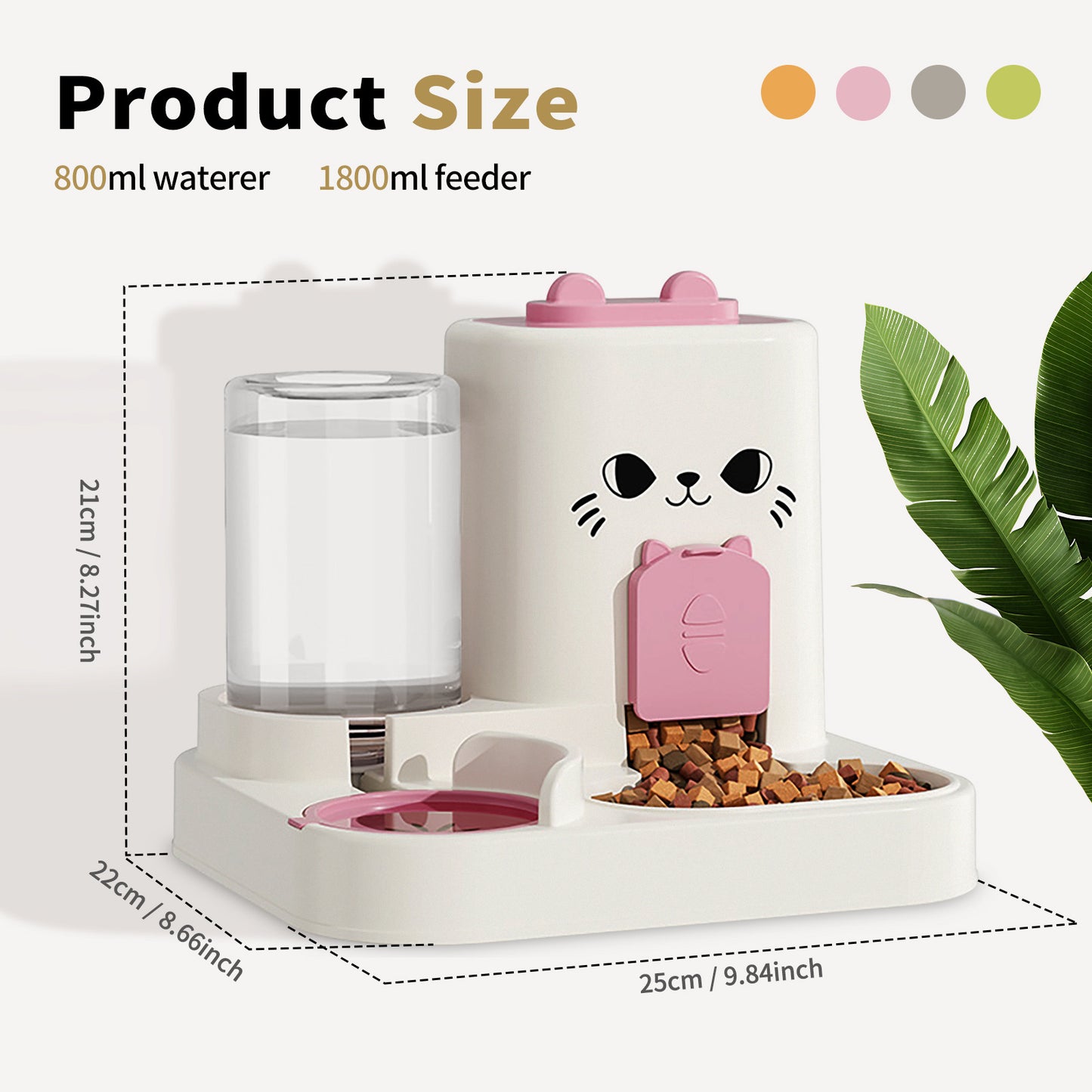 US Local 2-in-1 Automatic Cat Feeder And Water Dispenser - Dry Wet Separation, Cute Colored Face Feeder, Durable Plastic, Very Suitable For Indoor Pets To Drink Water And Healthy Diet, Cat Food And Water Dispe