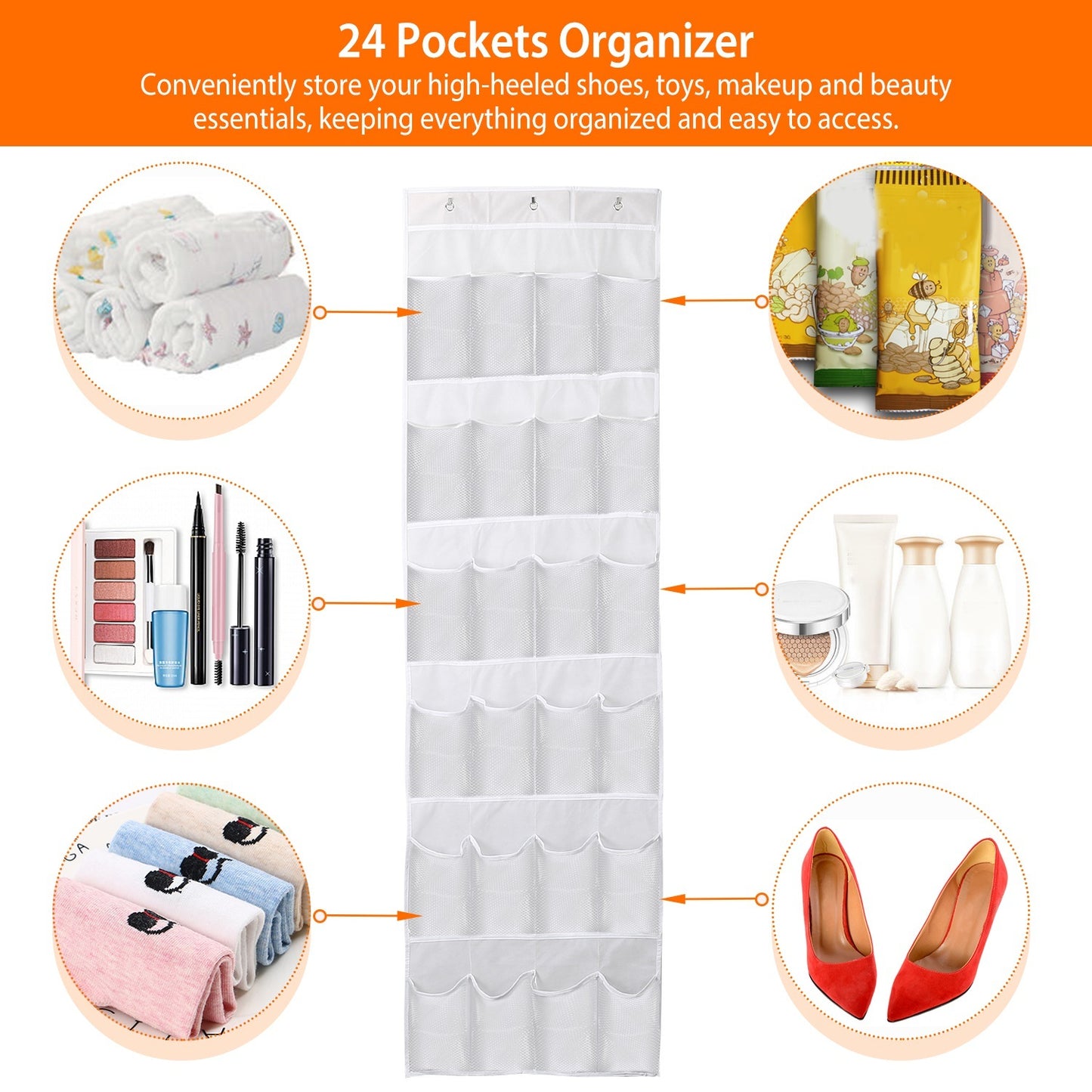 US Local Over The Door Shoes Rack 24-Pocket Crystal Clear Organizer 6-Layer Hanging Storage Shelf For Shoes Slippers Small Toys Closet Cabinet