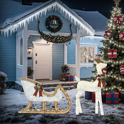 US Local 48-inch Christmas Reindeer And 38-inch Sleigh Decorations Create A Festive Atmosphere, Suitable For Indoor And Outdoor Scenes, A Must-have For Christmas