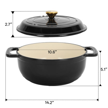 US Local 6QT Cast Iron Dutch Oven With Lid - Black Enamel Cooking Pot For Stovetop, Oven, Camping - Includes 2 Silicone Heat-Resistant Gloves