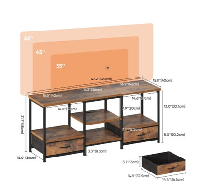US Local TV Stand With 2 Fabric Drawers, Built-in Outlet - Perfect For Living Room And Bedroom