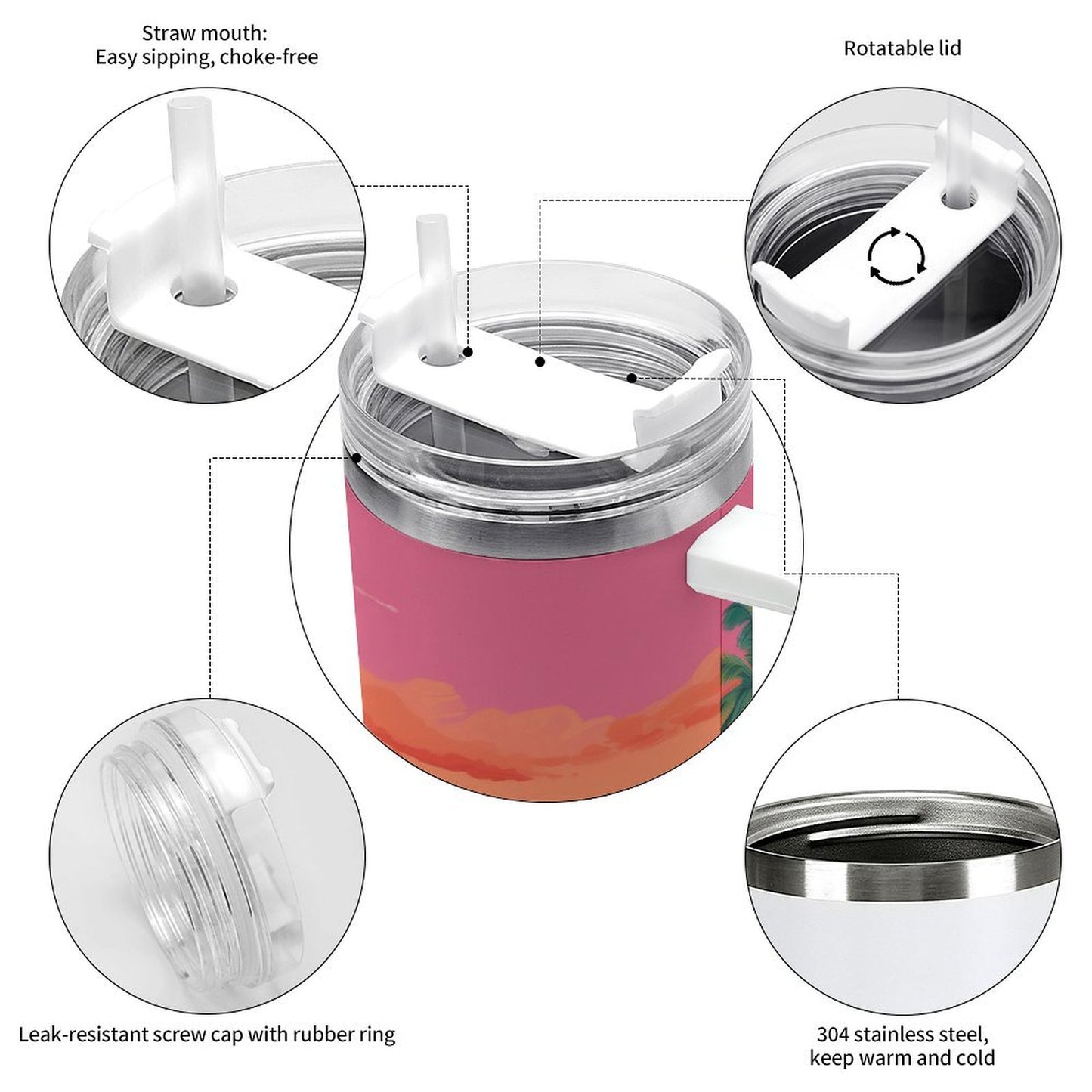 PHDT00514 POD US Local Tumbler 40oz Large Capacity Car Cup Island, Beautiful, Sunset