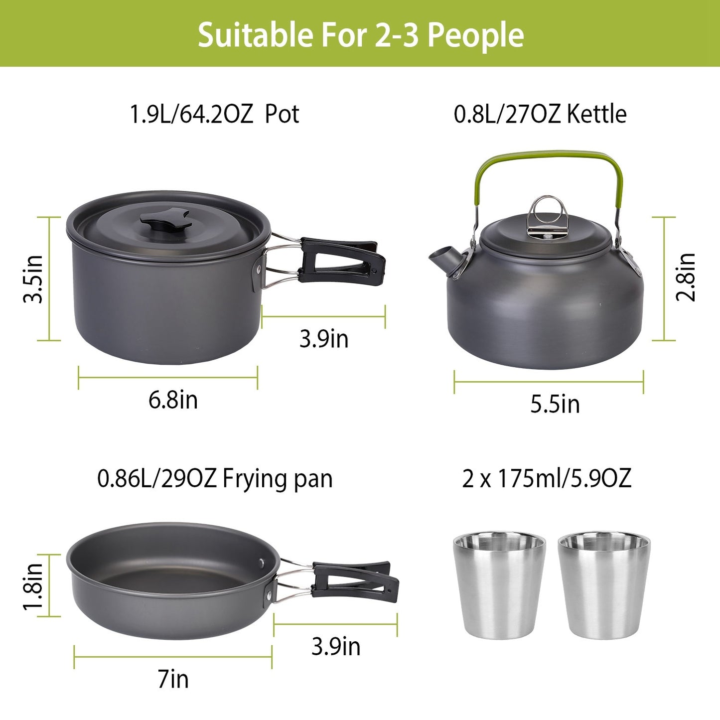 US Local 12Pcs Camping Cookware Set Aluminum Pot Pan Kettle Cup Fork Spoon Knife With Storage Bags For Hiking Picnic Outdoor
