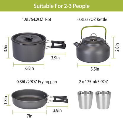 US Local 12Pcs Camping Cookware Set Aluminum Pot Pan Kettle Cup Fork Spoon Knife With Storage Bags For Hiking Picnic Outdoor