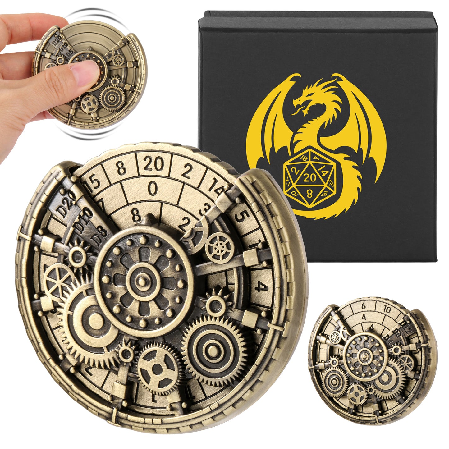 US Local Private Model Time Gear Fingertip Gyroscope Retro Wheel DND Dice Gift Box Set, Role Playing Game Dice On The Table