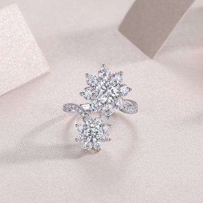 Petal Morning Dew - A Fashionable Diamond Jewelry Piece Set With 1-carat Moissanite S925 Sterling Silver And Platinum Diamond Ring