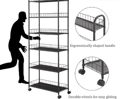 US Local 6-tier Storage Line Slim Shelves On Wheels