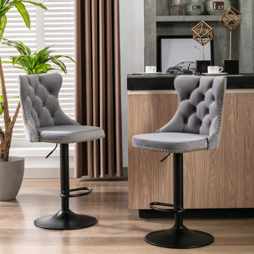 US Local Swivel Velvet Barstools Adjusatble Seat Height From 25-33 Inch Gray Set Of 2