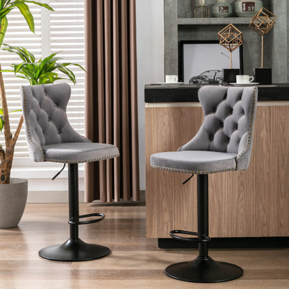 US Local Swivel Velvet Barstools Adjusatble Seat Height From 25-33 Inch Gray Set Of 2