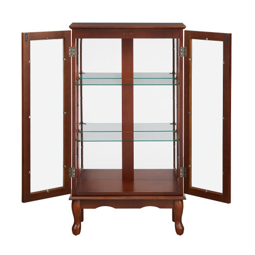 US Local Curio Cabinet Lighted Curio Diapaly Cabinet With Adjustable Shelves And Mirrored Back Panel, Tempered Glass Doors