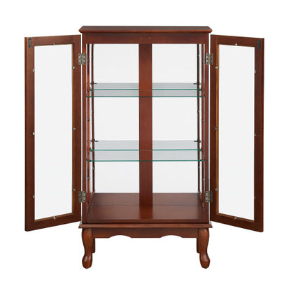 US Local Curio Cabinet Lighted Curio Diapaly Cabinet With Adjustable Shelves And Mirrored Back Panel, Tempered Glass Doors