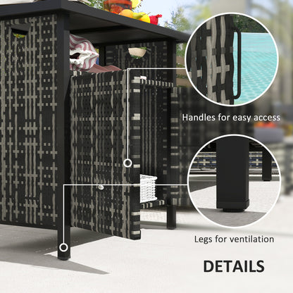 US Local Outdoor Pool Towel Storage Cabinet Organizer, Outdoor Bar Table With Shelf And Cabinet, Pool Towel Holder Pool Valet With Weather-Resistant PE Rattan And Steel Frame, Mixed-Gray