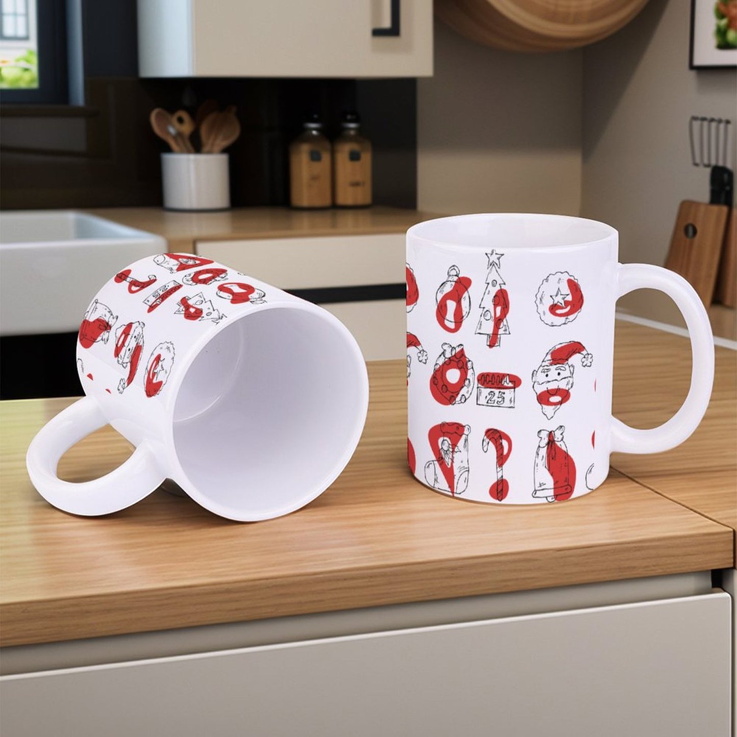 POD US Local White mug with full print, Christmas Sketch, Color Block 0104