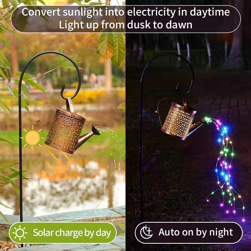 US Local 1   2pcs Watering Can Lights, Copper Solar Garden Lights For Outdoor  Pathway  Yard Deck  Lawn Patio