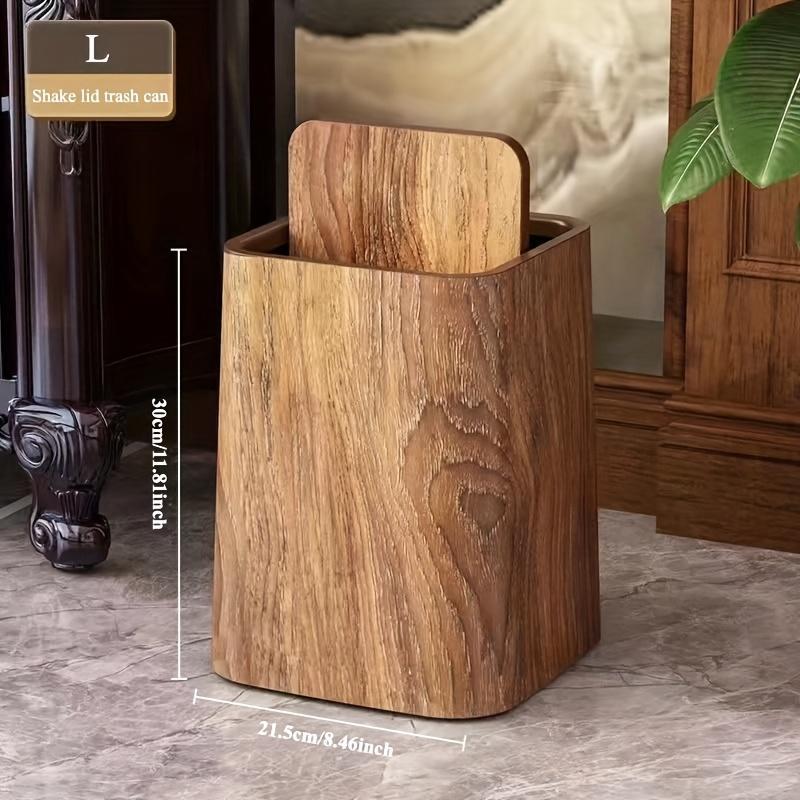 US Local Oversized Retro Wood Grain Trash Can With Odor-proof Seal And Rectangular Flap Suitable For Living Room, Kitchen, Bathroom And Hotel Use