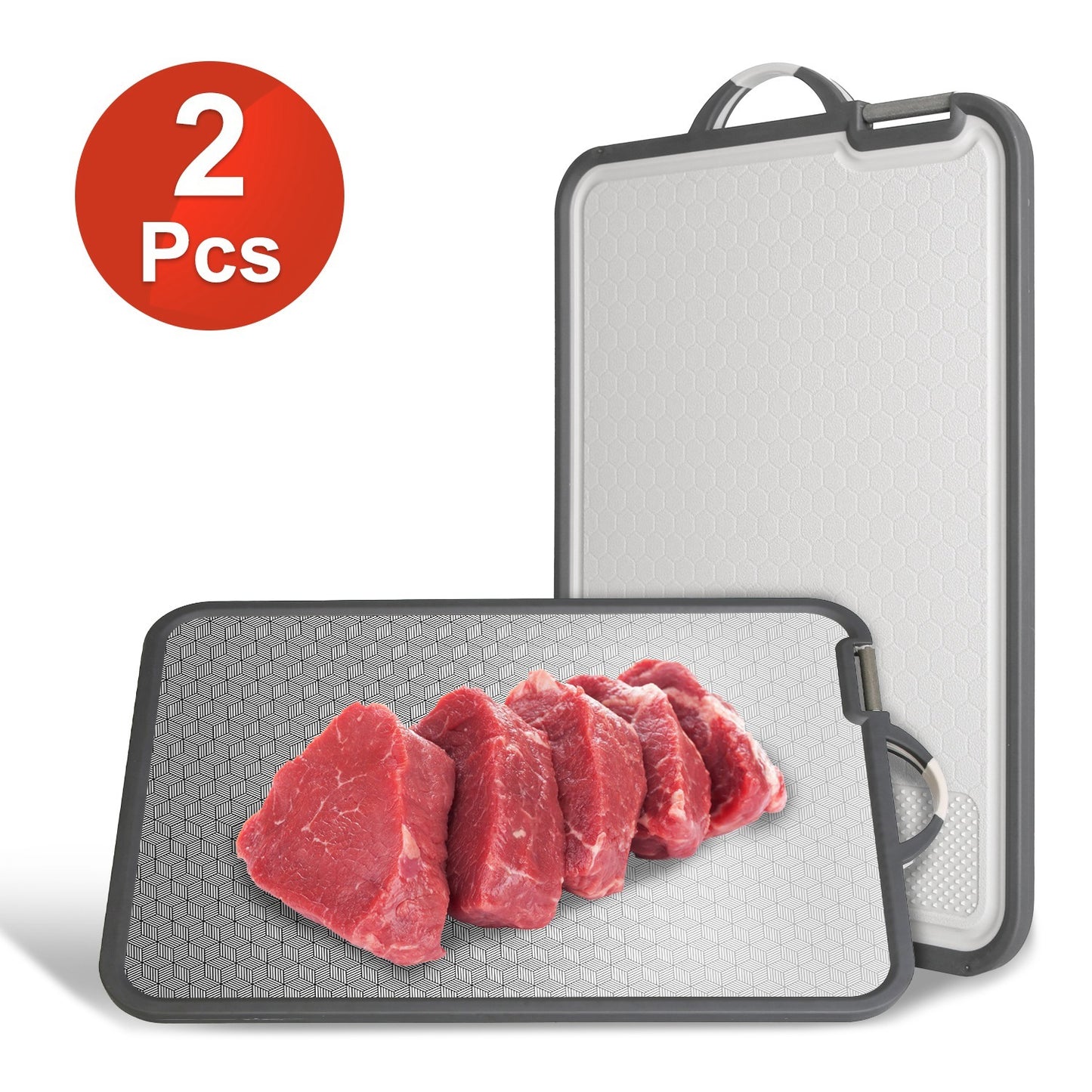 US Local 2Pcs Double Sided Cutting Board Stainless Steel PP Chopping Board Lightweight Kitchen Cutting Board Mesh Design With Grinding Zone Knife Sharpener Handle Dishwasher Safe