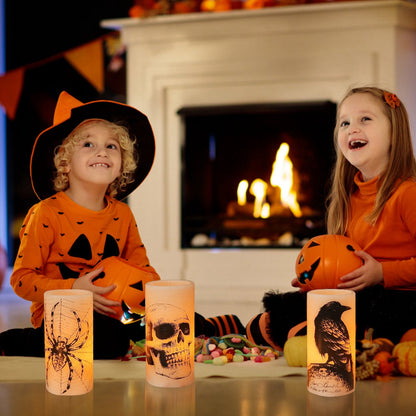 US Local 3 Pack Halloween Flameless Candle Lamp With Timer Setting Battery Operated Warm Orange Light Candles For Halloween Party Decoration