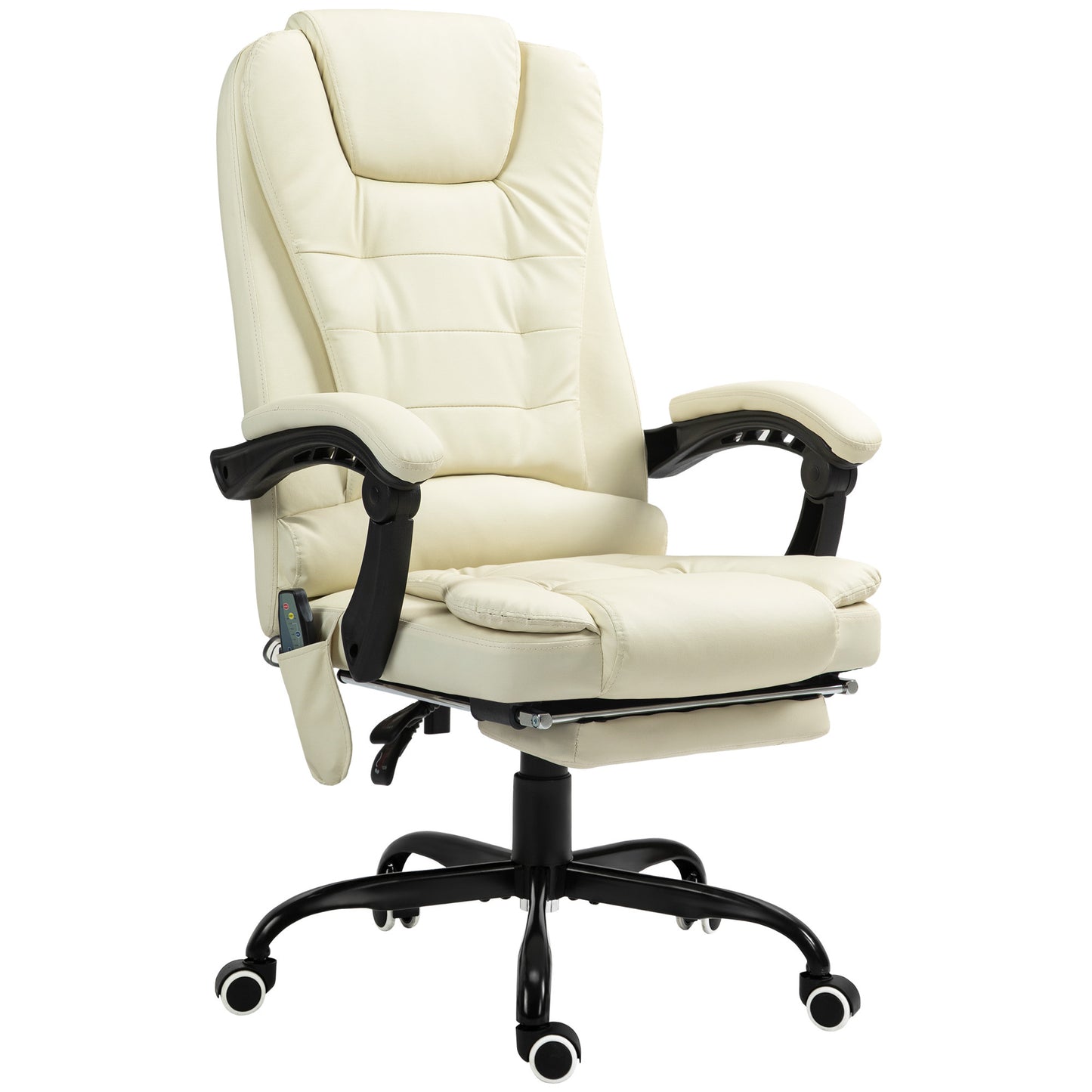 US Local 7-Point Vibrating Massage Office Chair High Back Massaging Office Desk Chair With Lumbar Support, Footrest, Cream White