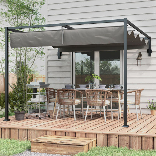 UK Local Outsunny 2 X 3m Lean To Steel Pergola, With Moving Fabric Canopy - Dark Grey