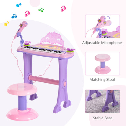 US Local 37-Key Kids Princess Electronic Piano Toddler Toy Keyboard with Stool