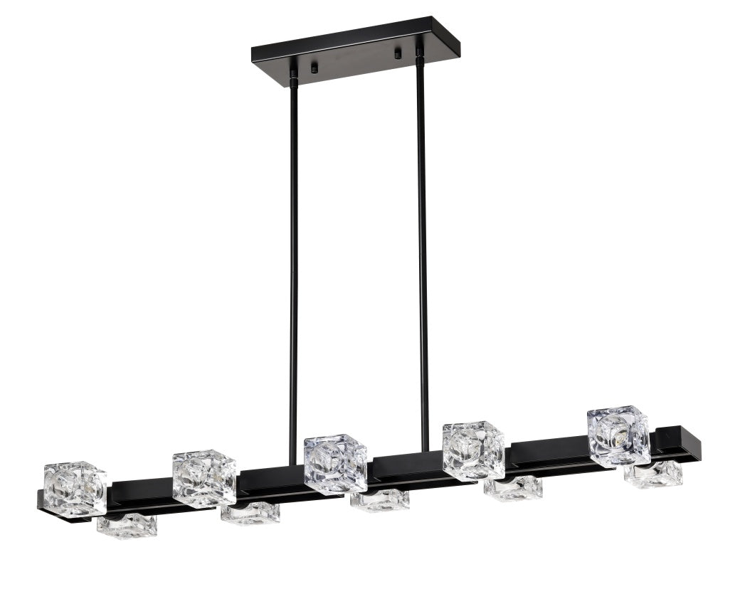 US Local Rectangle Chandelier For Dining Room, 10-Light Black Farmhouse Linear Pendant Light Fixture, Modern Crystal Hanging Lighting Chandelier For Lobby, Kitchen, Bedroom, Living Room, Conference Room, Home