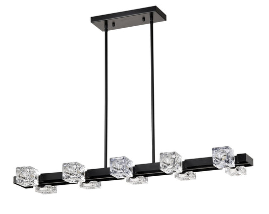 US Local Rectangle Chandelier For Dining Room, 10-Light Black Farmhouse Linear Pendant Light Fixture, Modern Crystal Hanging Lighting Chandelier For Lobby, Kitchen, Bedroom, Living Room, Conference Room, Home