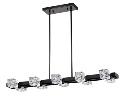 US Local Rectangle Chandelier For Dining Room, 10-Light Black Farmhouse Linear Pendant Light Fixture, Modern Crystal Hanging Lighting Chandelier For Lobby, Kitchen, Bedroom, Living Room, Conference Room, Home