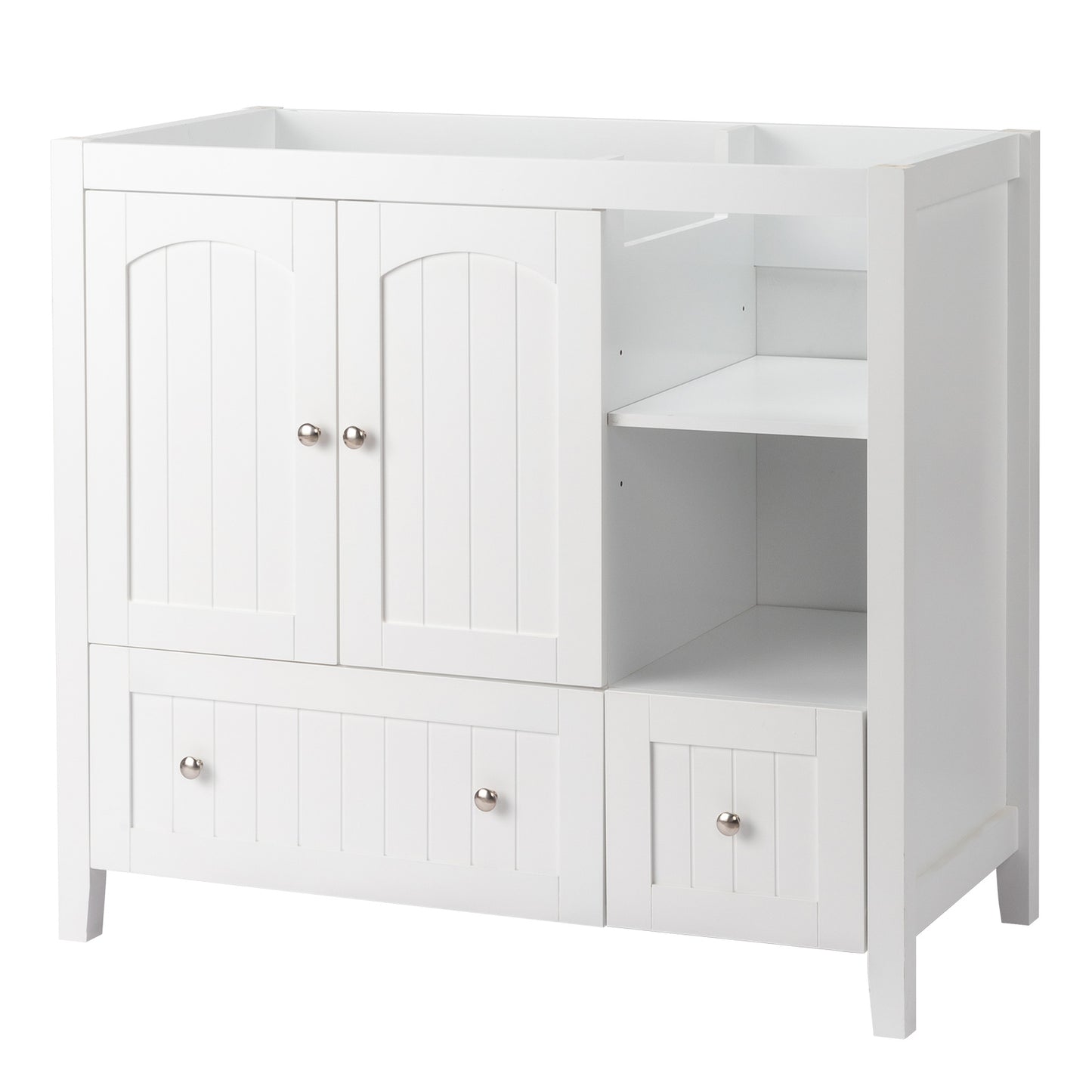 US Local White MDF Painted Double Door Double Drawer With Masking Strip Basin Cabinet 91x46x82cm