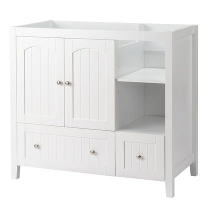 US Local White MDF Painted Double Door Double Drawer With Masking Strip Basin Cabinet 91x46x82cm