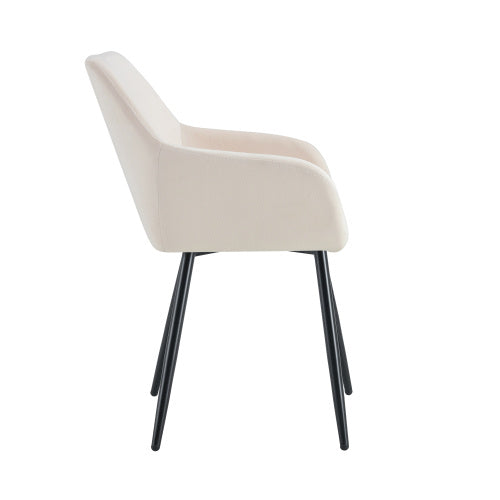 US Local Leisure Modern Living Dining Room Accent Arm Chairs Club Guest With Strong Black Metal Legs, Set Of 2, TEDDY Fabric Beige