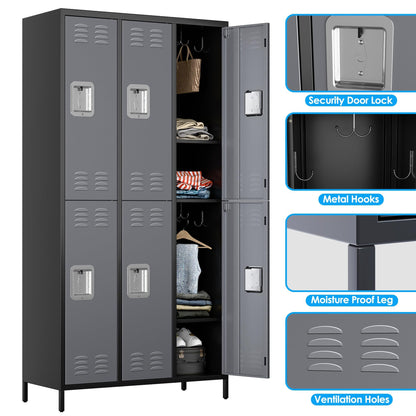 US Local Metal Lockers For Employees,Locking Metal Storage Locker With 6 Doors &18 Hooks For School Office Gym Bedroom,Assembly Required,Black And Dark Grey