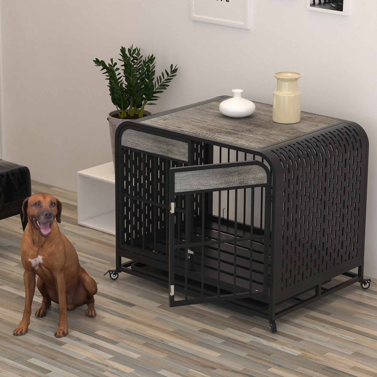 US Local Heavy Duty Dog Crate Furniture Wooden Table 33inch Grey