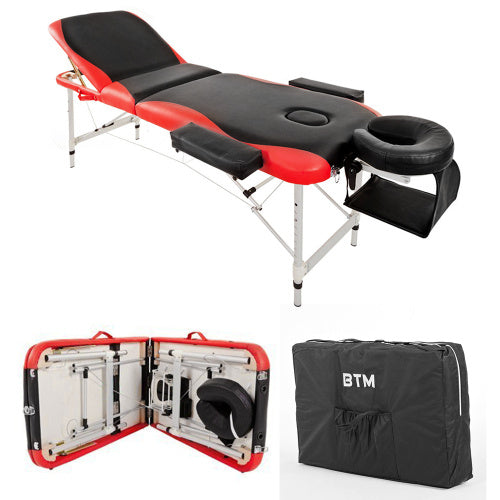 UK Local Massage Table Couch Bed Aluminium Tattoo Spa Reiki Portable Folded 3 Section With Premium PU Leather And 5 Cm High Density Multi-Layer Foam Headrest Arm Support And Carrying Bag