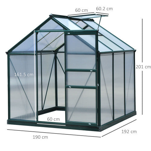 UK Local Outsunny 6 X 6ft Polycarbonate Greenhouse, Large Walk-In Green House With Slide Door And Window, Garden Plants Grow House With Aluminium Frame And Foundation, Dark Green