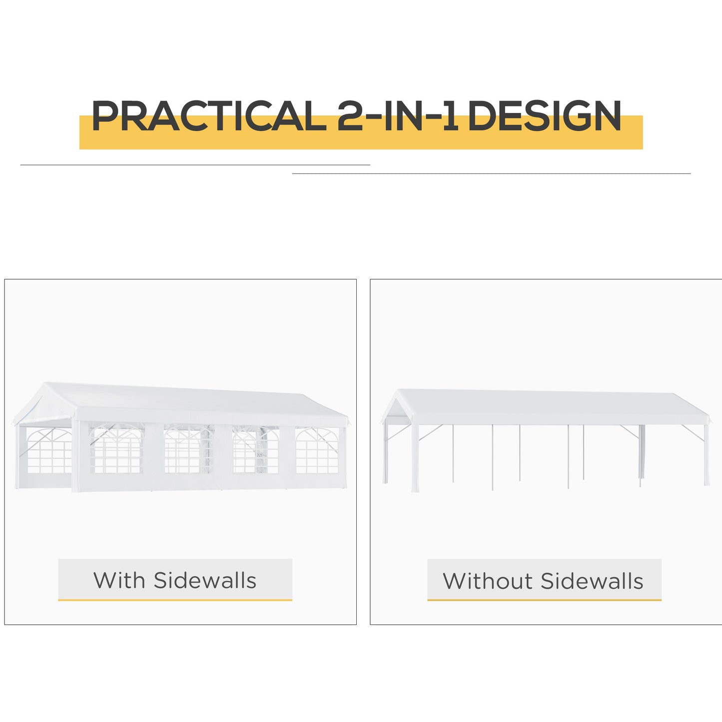 US Local 13' X 26' Heavy-Duty Outdoor Carport Party Event Tent, Patio Gazebo Canopy Pavilion With 4 Sidewalls & 8 Windows, White