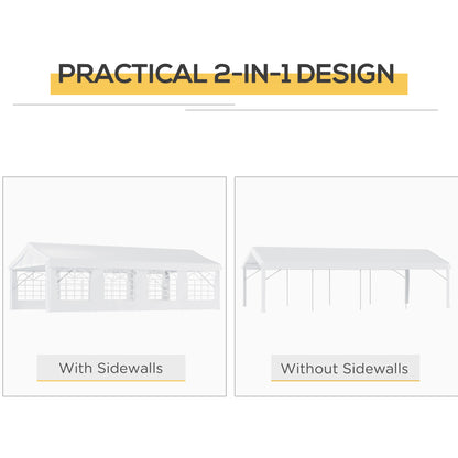 US Local 13' X 26' Heavy-Duty Outdoor Carport Party Event Tent, Patio Gazebo Canopy Pavilion With 4 Sidewalls & 8 Windows, White