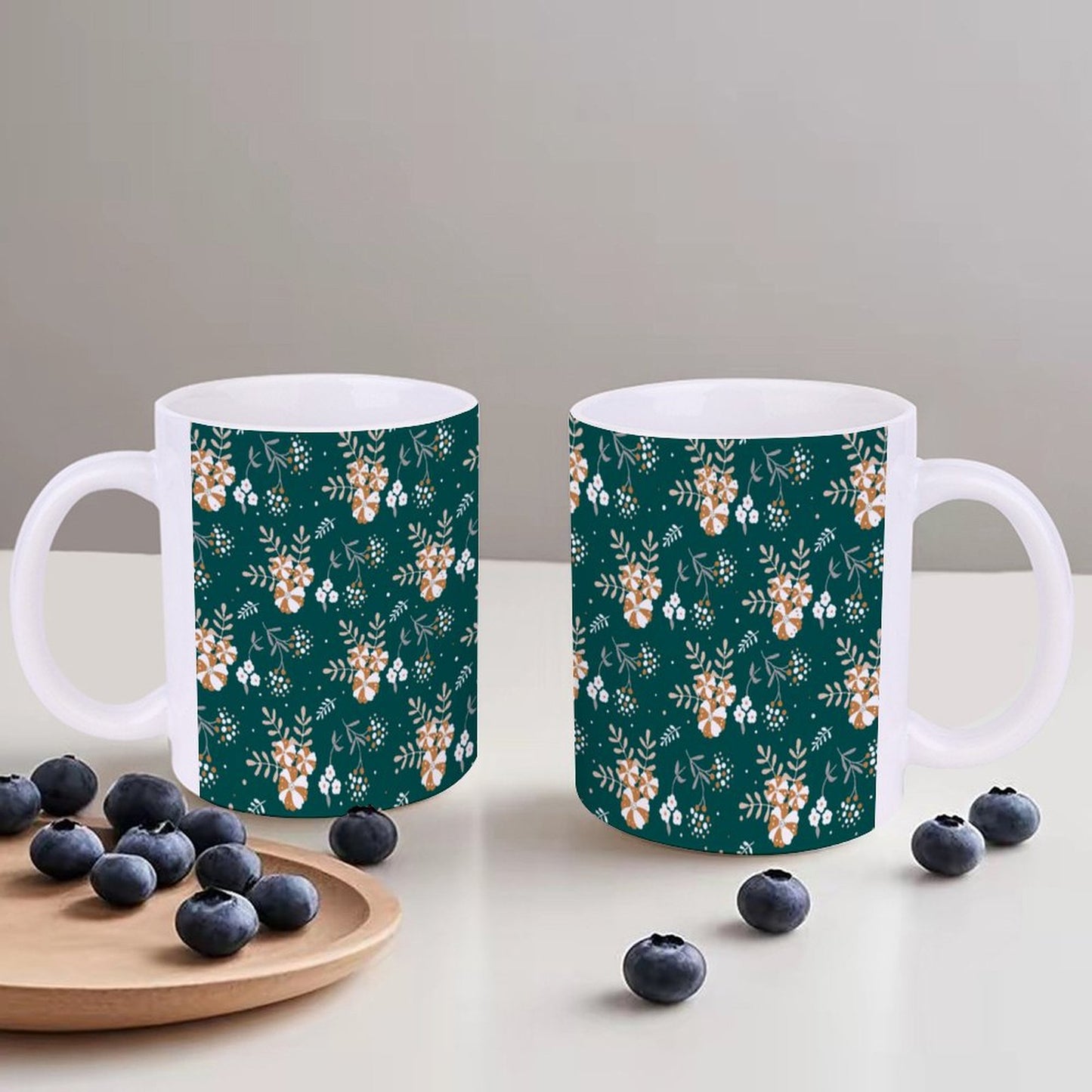 POD US Local White mug with full print, Christmas, Flowers, Green 0096