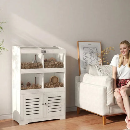 US Local Large Hamster Cage For Multiple Small Pets, Rat Cage With Storage Cabinet, Clear Transparent Panels