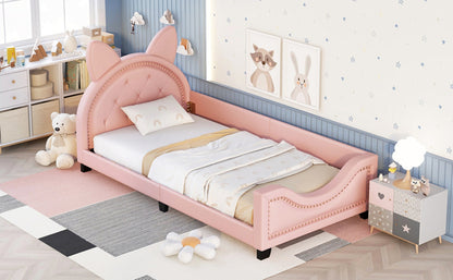 US Local Twin Size Upholstered Daybed With Carton Ears Shaped Headboard
