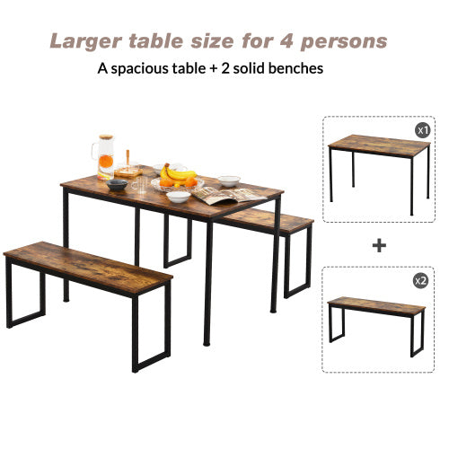 UK Local 3-Piece Dining Table And Bench Set 4-Person Space-Saving Dinette For Kitchen Patio Outdoor