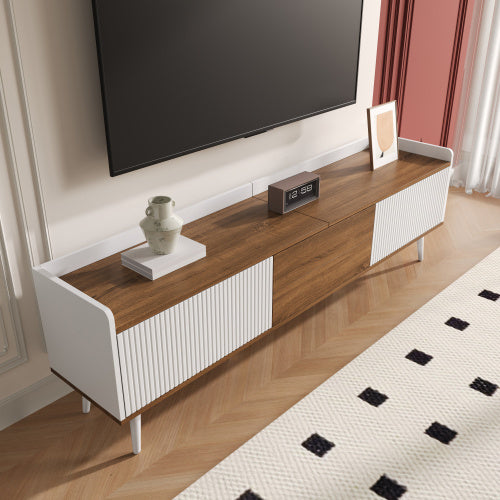 UK Local TV Cabinet, TV Table, TV Stand, Three-Door Base Cabinet. Compact Design. Black And Natural Wood Finish. Height 49.5 Cm  Length 160 Cm  Width 39 Cm