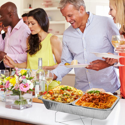 US Local Set Of 42Pcs Disposable Chafing Dish Buffet Set Chafing Servers With Covers Spoons Forks Tongs Full-Size Pans Food Warmers For Parties Events Catering Supplies With Utensils And Lids GPCT5373