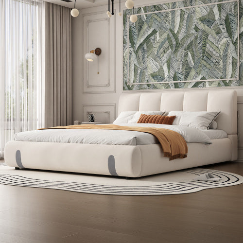 UK Local Upholstered Bed, For Adults And Teenagers, 4ft6 Double Bed 135x190cm, Durable And Sturdy, Soft Headboard, MDF  Velvet  Plywood, White
