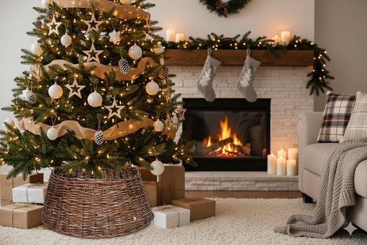 US Local Rustic Woven Wicker Christmas Tree Collar Farmhouse Holiday Decor