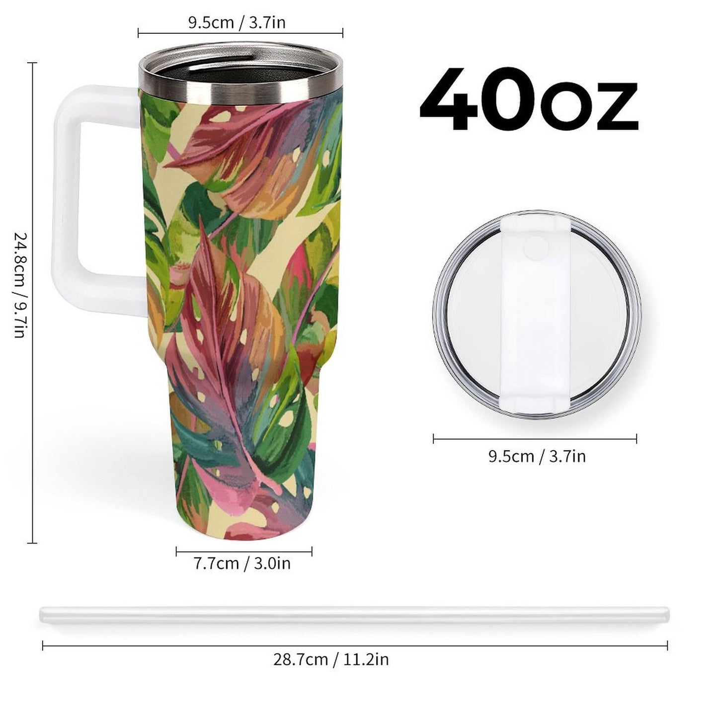 PHDT00140 POD US Local Tumbler 40 oz Large Capacity Car Cup Monstera Pink Green