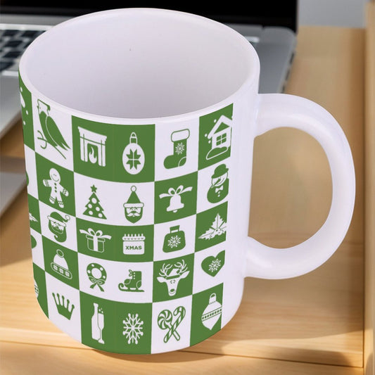 POD US Local White mug with full print, Christmas Santa Claus Reindeer Green 0052