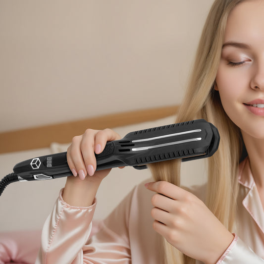 US Local VEVOR Hair Straightener, Titanium Flat Iron, Dual Infrared Hair Straightener Flat Iron With LCD Display And 19 Temp Levels , Dual Voltage 110V 240V For Salon Home Travel Use