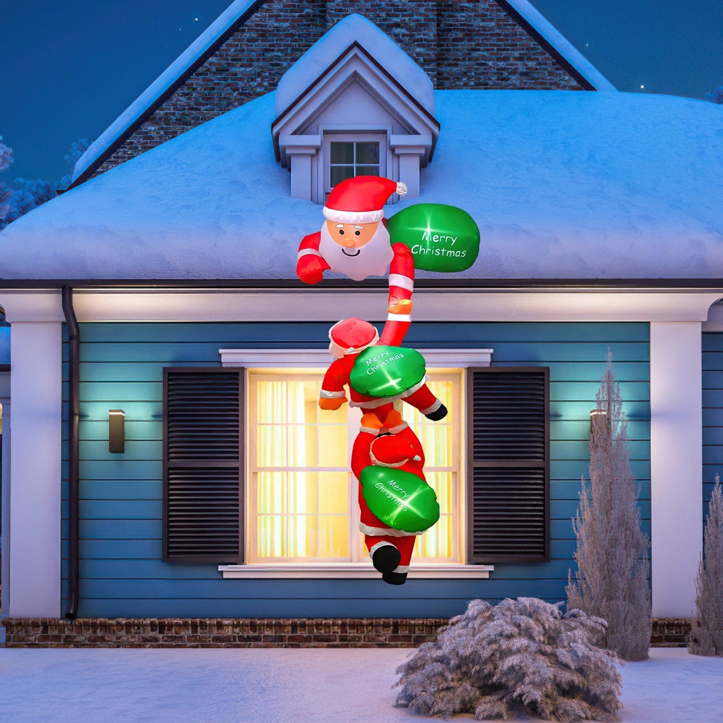 US Local 1 Pc 8FT Climbing Inflatable Santa Claus With Light Hanging Blow Up Christmas Inflatable Indoor Outdoor Christmas Decorations 3 Santa Claus 3 Merry Christmas Boards